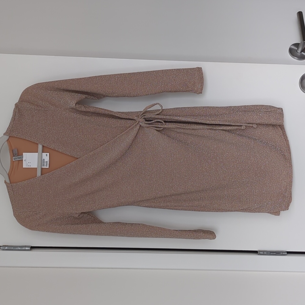 H&M glitter wrap dress taupe S